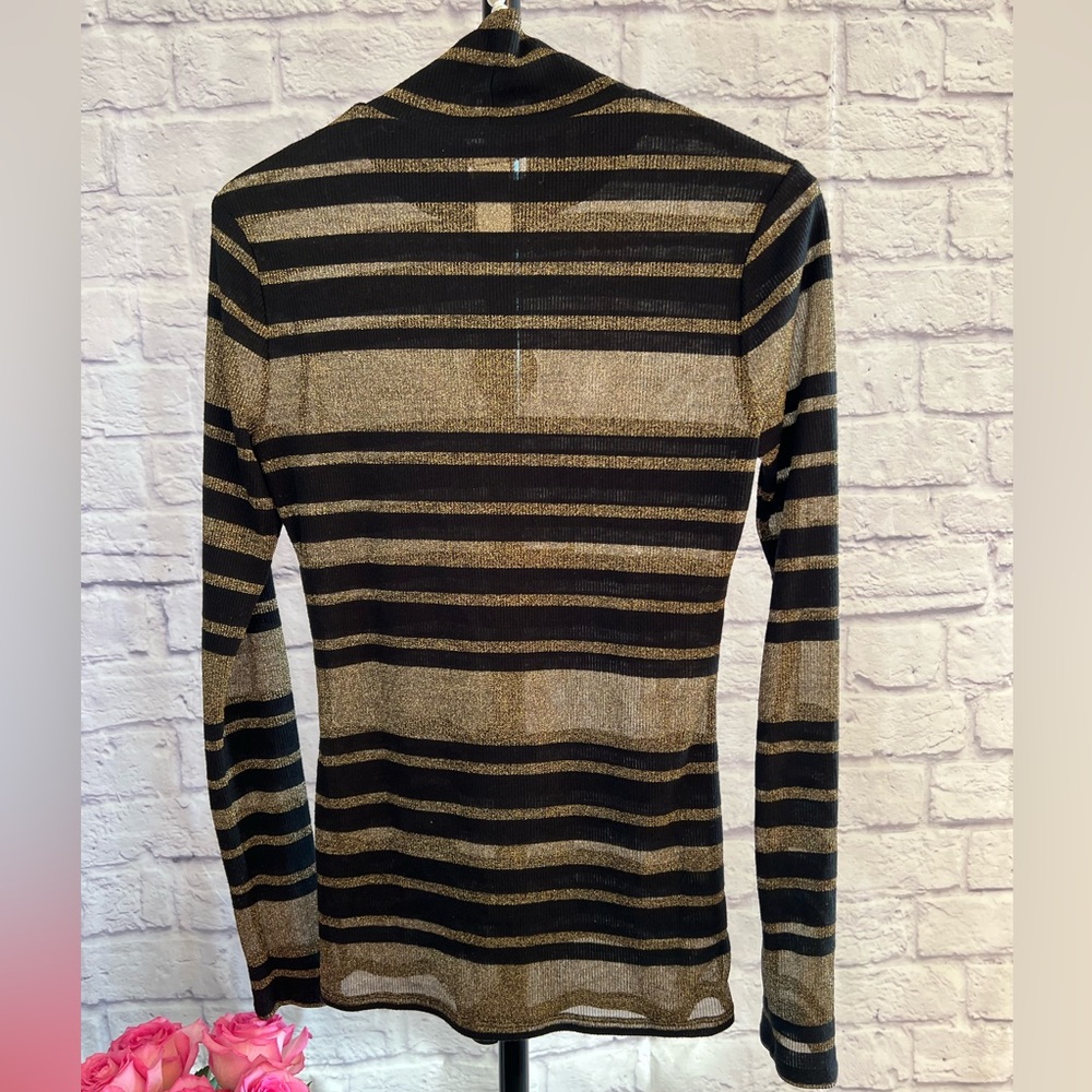 BCBGMaxAzria Sheer Gold & Black Striped Long Sleeve Top - First Posh Show 10/28 - Picture 2 of 7